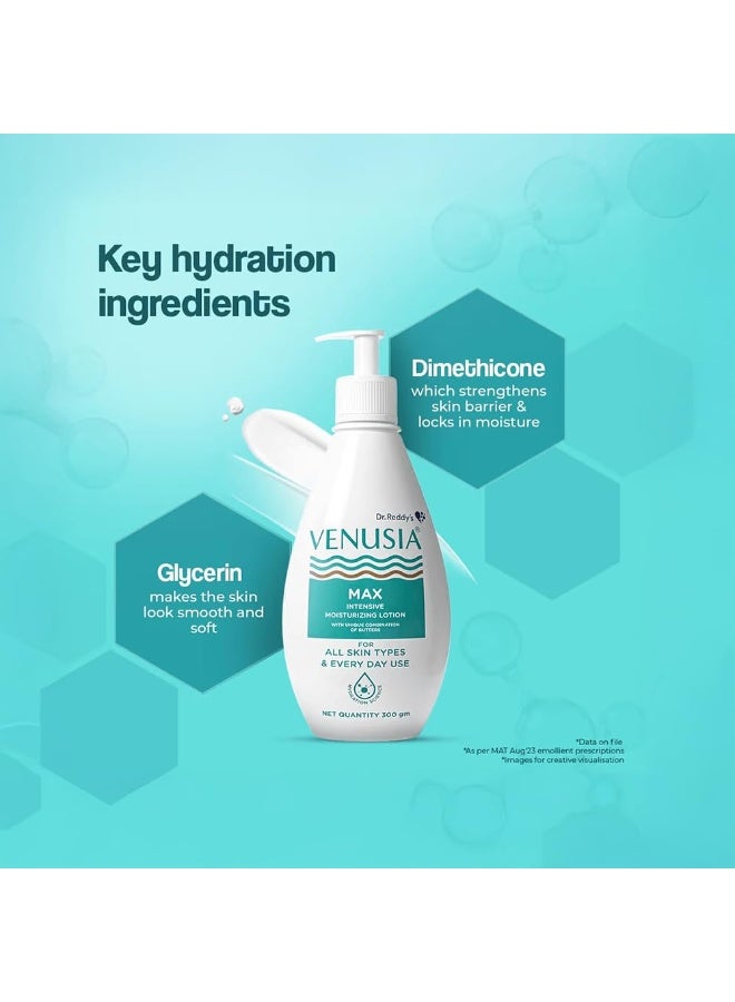 VENUSIA Dr. Reddy’s Venusia Max Intensive Moisturizing Lotion, Everyday use lotion, For All Skin Types, Repairs Dry Skin, Soft and Smooth Skin, Moisturized and Hydrated Skin for Up to 12 Hours, 300gm - Image 4