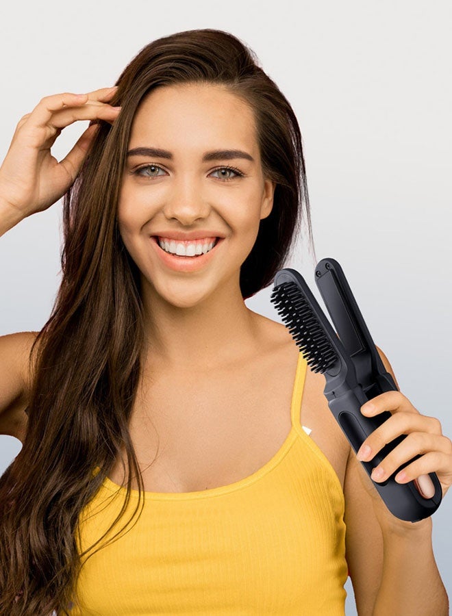 Hanayo Cordless Straightening Brush 3-in-1 Wireless Hair Straightener 3-Speed Up to 200°C Flat Curling Iron Adjustable Temperature for Long Short Curly Thick Hair(Black) - Image 2