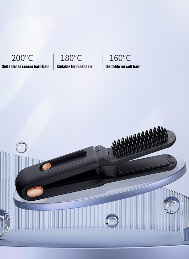Hanayo Cordless Straightening Brush 3-in-1 Wireless Hair Straightener 3-Speed Up to 200°C Flat Curling Iron Adjustable Temperature for Long Short Curly Thick Hair(Black) - Image 5
