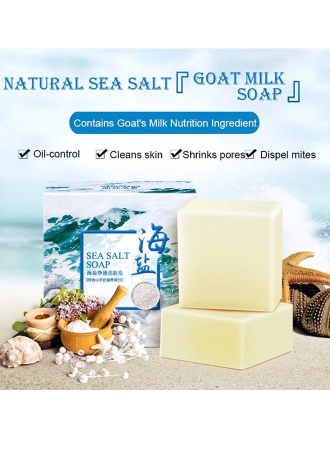 OCHEAL Sea Salt Soap,Soap with Sea Salt Natural Goat's Milk for Face Dry and Natural Oily Skin, Remove Acne Anti-cellulite Soap 100g - Image 2