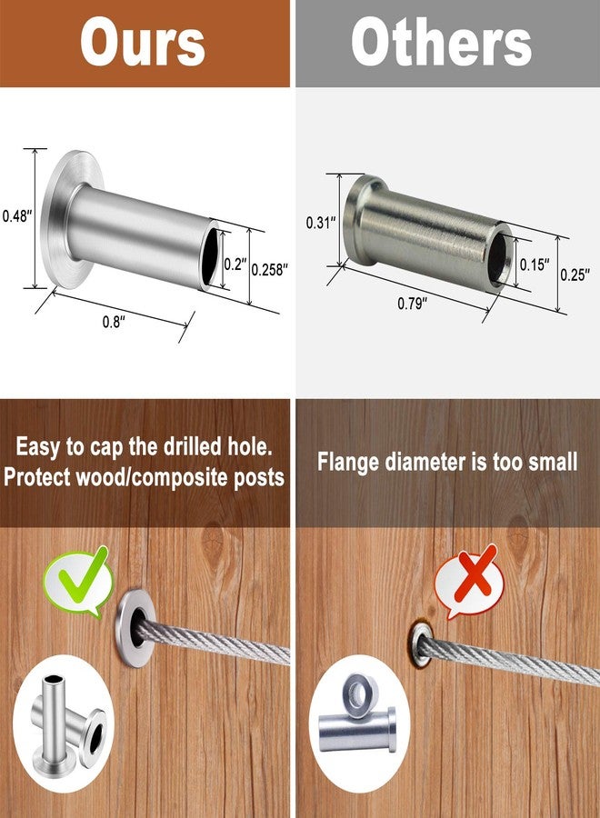 BLIKA 150 Pack Stainless Steel Protector Sleeves for 1/8" 5/32" or 3/16" Deck Cable Railing, for Wood/Composite Posts, T316 Marine Grade - Image 4