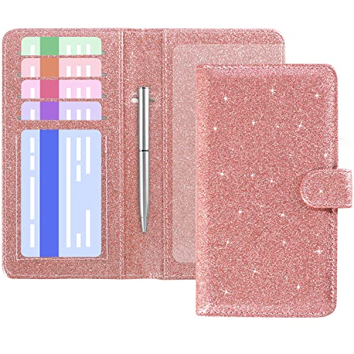 ACdream Checkbook Cover, Leather RFID Blocking Check Book Wallet, Protective Premium Business and Personal Duplicate Checks Holder, with Credit Card Slots for Women Men, Glitter Rose - Image 1