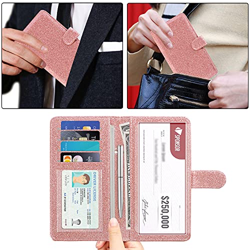 ACdream Checkbook Cover, Leather RFID Blocking Check Book Wallet, Protective Premium Business and Personal Duplicate Checks Holder, with Credit Card Slots for Women Men, Glitter Rose - Image 5