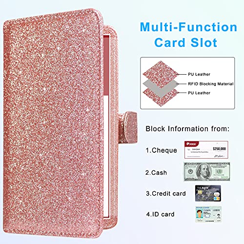 ACdream Checkbook Cover, Leather RFID Blocking Check Book Wallet, Protective Premium Business and Personal Duplicate Checks Holder, with Credit Card Slots for Women Men, Glitter Rose - Image 3