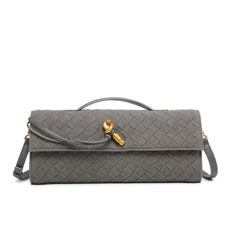 2025 New Frosted Suede Hand-Woven Hand-Held Evening Bag Fashionable Lock One-Shoulder Crossbody Bag - Image 3