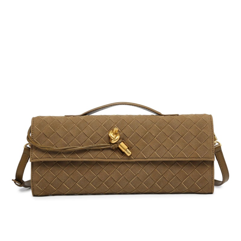 2025 New Frosted Suede Hand-Woven Hand-Held Evening Bag Fashionable Lock One-Shoulder Crossbody Bag - Image 5