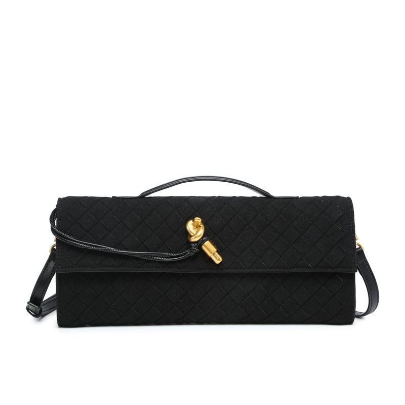 2025 New Frosted Suede Hand-Woven Hand-Held Evening Bag Fashionable Lock One-Shoulder Crossbody Bag - Image 4