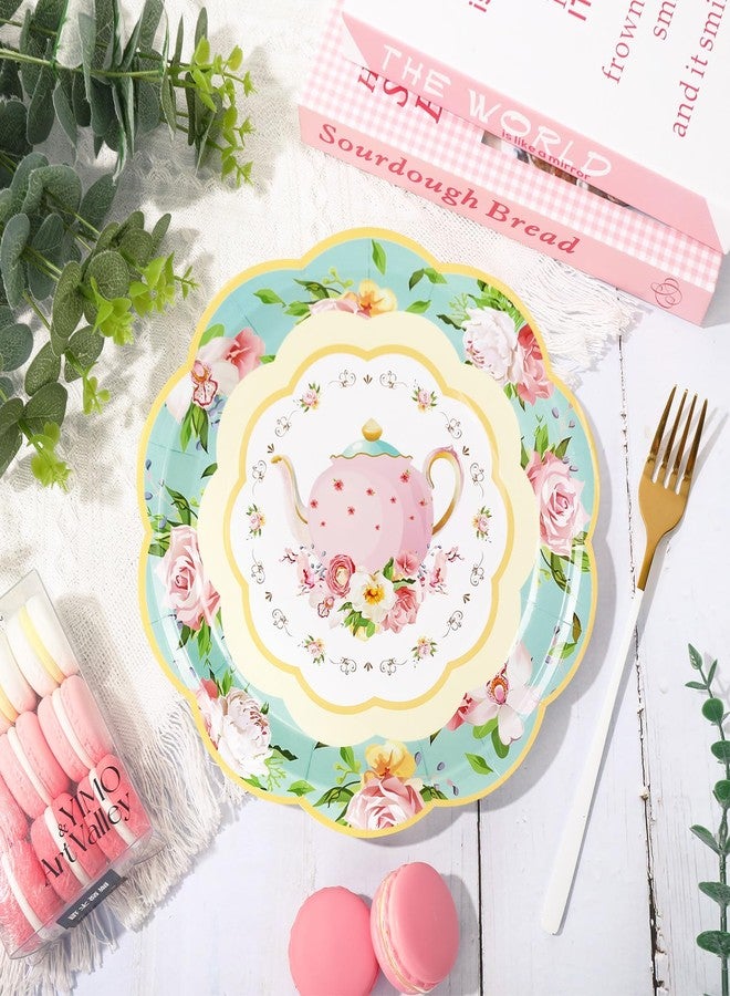 Whaline Floral Vintage Paper Plates 9 Inch Tea Party Plates Teapot Flower Disposable Plates for Spring Summer Birthday Wedding Baby Bride Shower Tableware Supplies 40Pcs - Image 3
