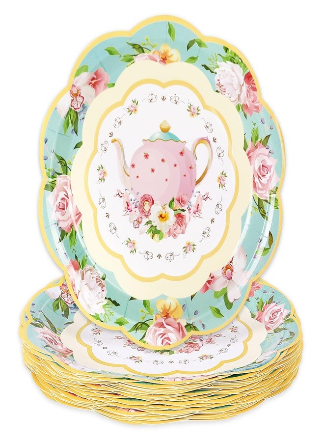 Whaline Floral Vintage Paper Plates 9 Inch Tea Party Plates Teapot Flower Disposable Plates for Spring Summer Birthday Wedding Baby Bride Shower Tableware Supplies 40Pcs - Image 1
