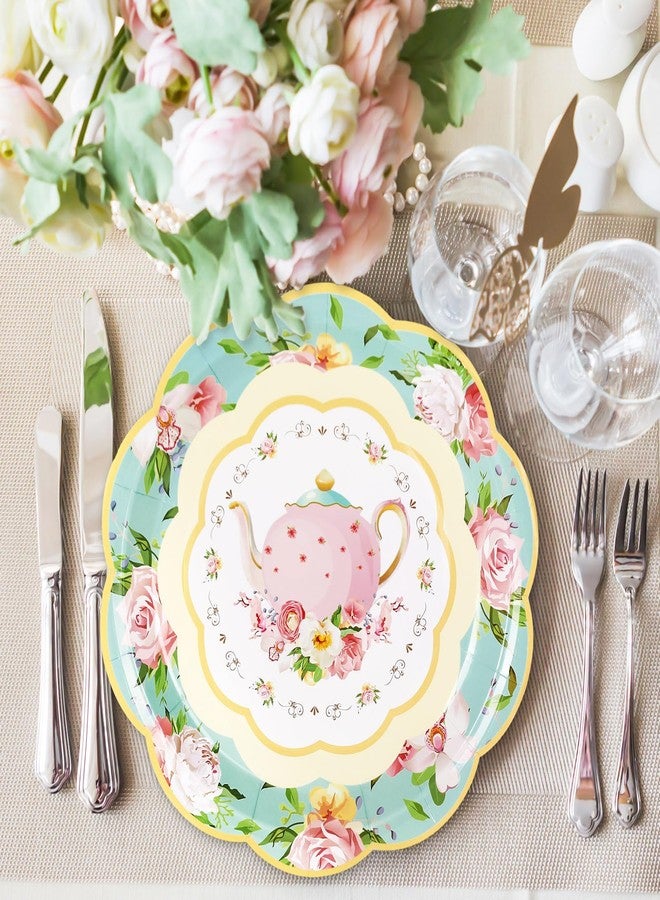 Whaline Floral Vintage Paper Plates 9 Inch Tea Party Plates Teapot Flower Disposable Plates for Spring Summer Birthday Wedding Baby Bride Shower Tableware Supplies 40Pcs - Image 4