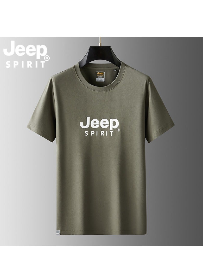 Jeep Men's  Short Sleeved T-shirt Round Neck Pullover Sweatshirt Casual Top  - Image 1