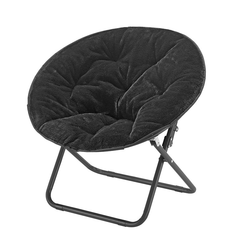 Heritage Kids Folding Faux Fur Black with Black Base 23 Kids Saucer Chair