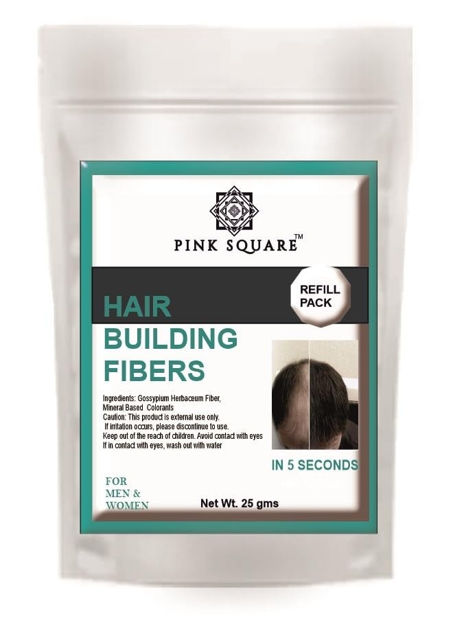 Pink Square Hair Building Fiber Refill Pack for Instant Hair Volume (Pack of 1, Black, 25 gram)|Natural fiber for hair Thinning and Maintain Bald Spots Natural Plant-Based fibers for Men and Women - Image 1