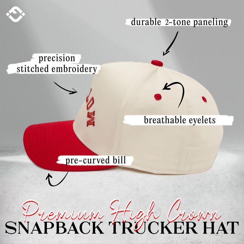 Funky Junque Canvas Snapback Trucker Hat - Father's Day, Funny Mom Hat, Baseball Cap for Mom & Dad - Mother (Upside Down) - Red/Beige - Image 3