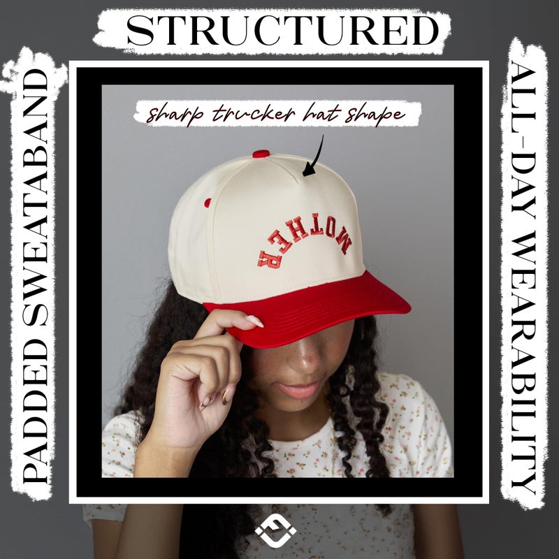 Funky Junque Canvas Snapback Trucker Hat - Father's Day, Funny Mom Hat, Baseball Cap for Mom & Dad - Mother (Upside Down) - Red/Beige - Image 5