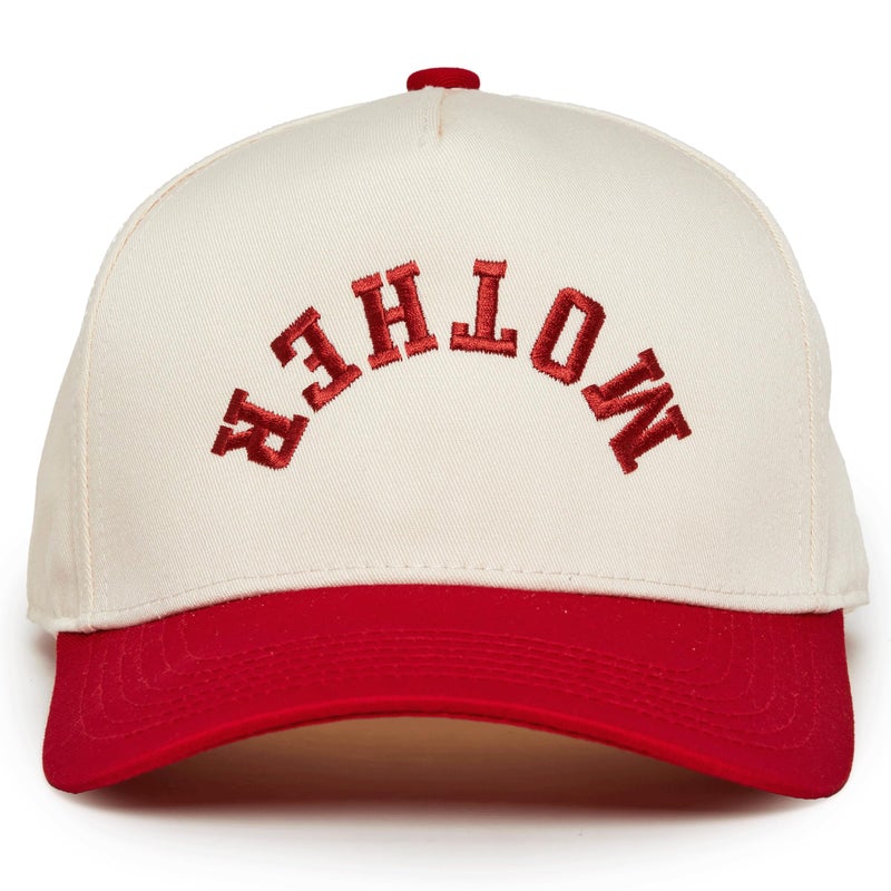 Funky Junque Canvas Snapback Trucker Hat - Father's Day, Funny Mom Hat, Baseball Cap for Mom & Dad - Mother (Upside Down) - Red/Beige - Image 1