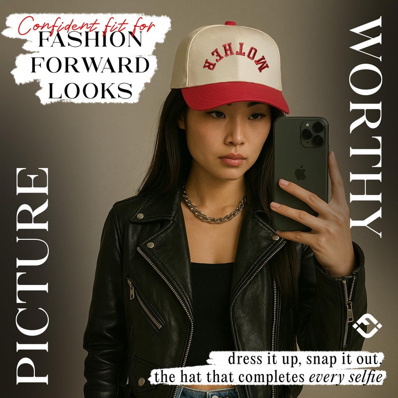 Funky Junque Canvas Snapback Trucker Hat - Father's Day, Funny Mom Hat, Baseball Cap for Mom & Dad - Mother (Upside Down) - Red/Beige - Image 4