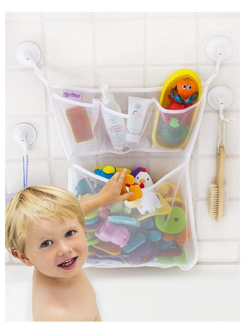 XL Baby Bath Toy Organizer & Storage Bin 3 Extra Pockets for Soap Shampoo Mold-Resistant Quick-Dry Mesh Hanging Bathroom Tub Organizer for Kids Toys - Image 1