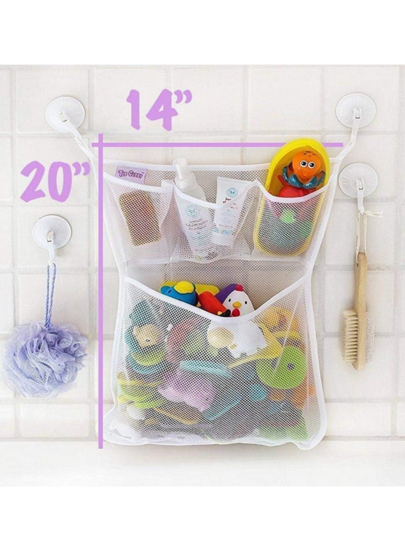 XL Baby Bath Toy Organizer & Storage Bin 3 Extra Pockets for Soap Shampoo Mold-Resistant Quick-Dry Mesh Hanging Bathroom Tub Organizer for Kids Toys - Image 2