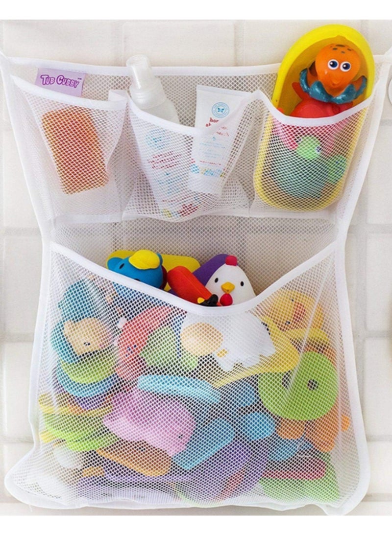 XL Baby Bath Toy Organizer & Storage Bin 3 Extra Pockets for Soap Shampoo Mold-Resistant Quick-Dry Mesh Hanging Bathroom Tub Organizer for Kids Toys - Image 5
