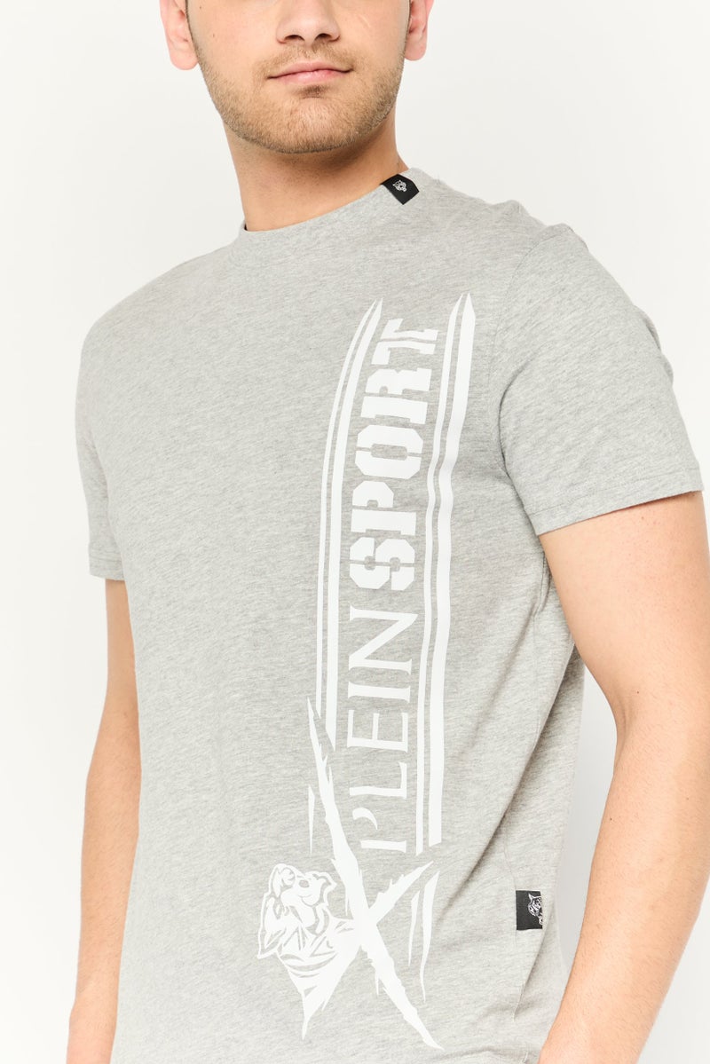 PHILIPP PLEIN Plein Sport Men Sportswear Fit Short Sleeve Outdoor T-Shirt, Light Grey - Image 3