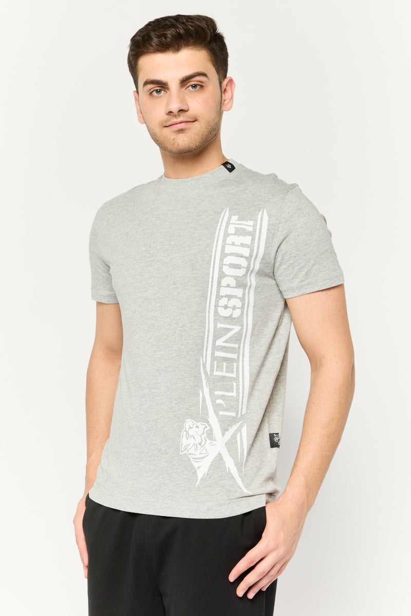 PHILIPP PLEIN Plein Sport Men Sportswear Fit Short Sleeve Outdoor T-Shirt, Light Grey - Image 1