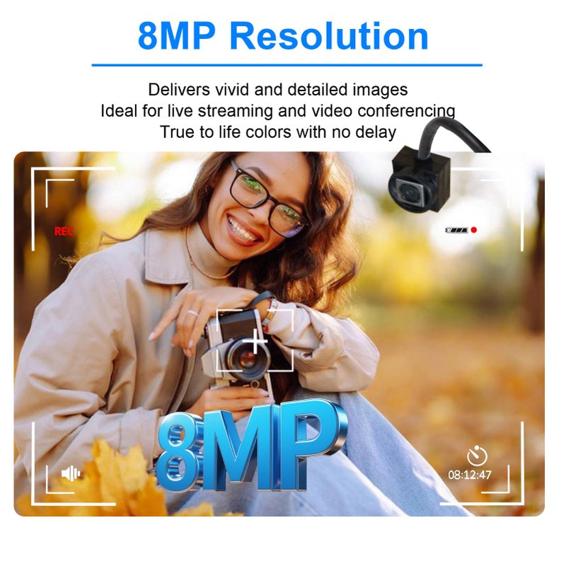 USB Webcam HD 8MP Auto Focus Noise Canceling Microphone for Online Meeting Streaming Video Conference - Image 3