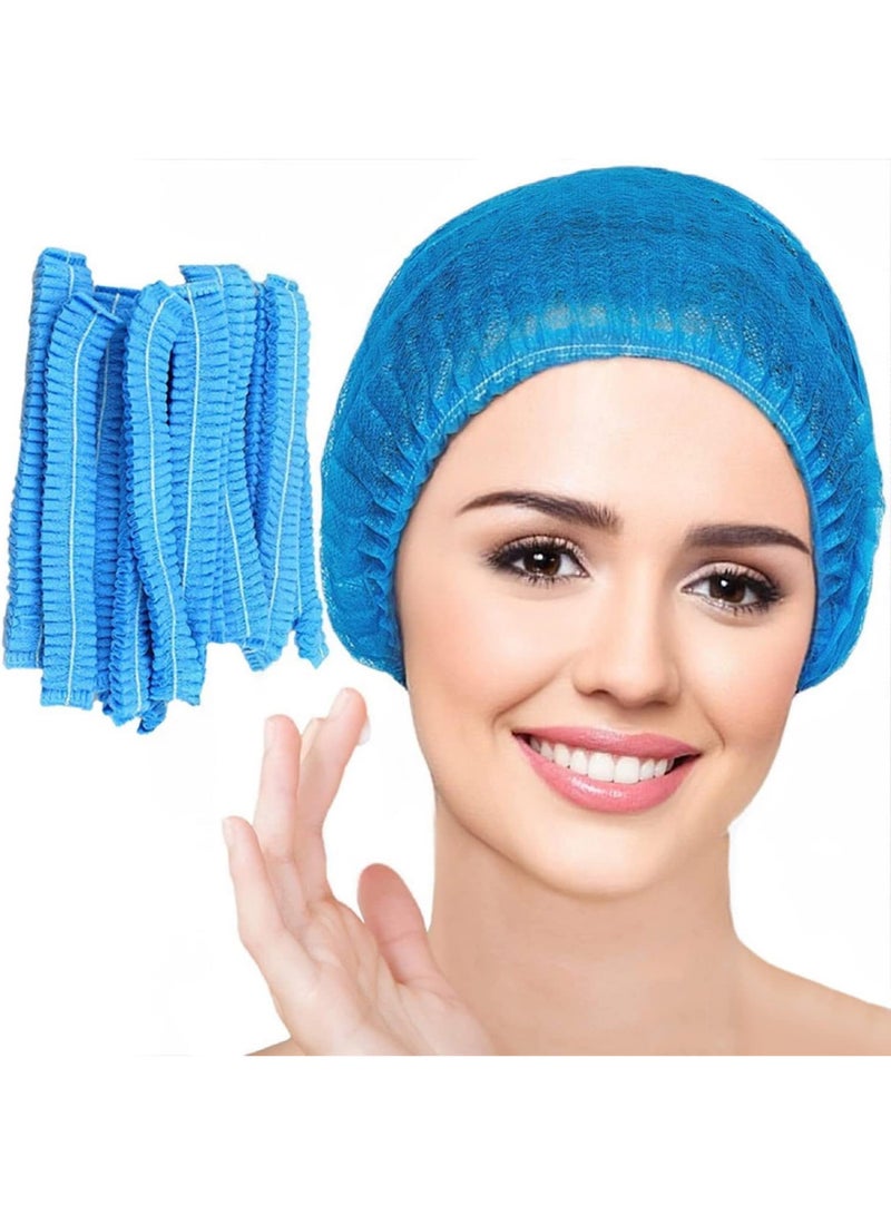 Shower Cap 21 Inch Disposable Hairnet Head Cover Elastic Bouffant Cap Non-Woven Hair Covering Net for Medical Hospital Lab Restaurants Spa Salons 100 Pcs (BLUE) - Image 1