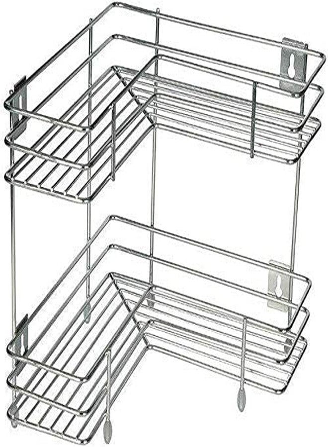 VISHVA Stainless Steel Wired Wall Mount Corner Rack (2 Layer Corner) - Image 1