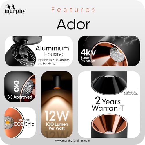 Murphy 12W Black Body Reflective Rose Gold Finish 360 Degree Adjustable LED Surface COB Light - Wall/Ceiling Mountable : Warm White, Pack of 2 - Image 3