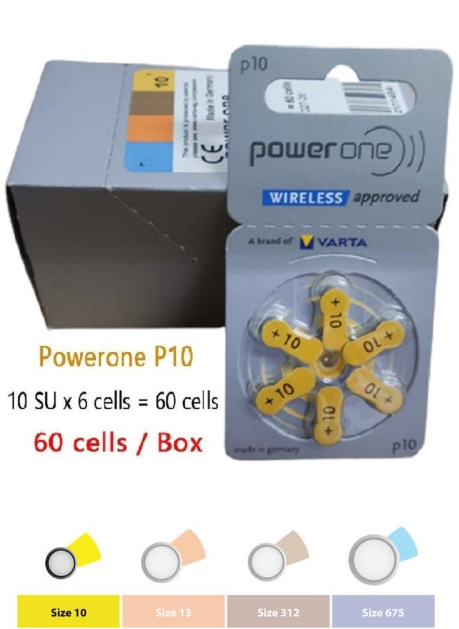 Power One 1.45V Original High Level Hearing Aid Batteries P10 Pack Of 60 Pieces  - Image 1