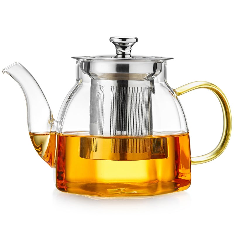 DOPUDO Glass Tea Pot With Stainless Steel Infuser And Lid (Octagonal)  Clear Glass Teapot  Borosilicate Hydrochloric Glass Heat Resistant  Fine Glass Filter For Flower Tea  Tea Bags (27 Oz / 800 Ml) - Image 1