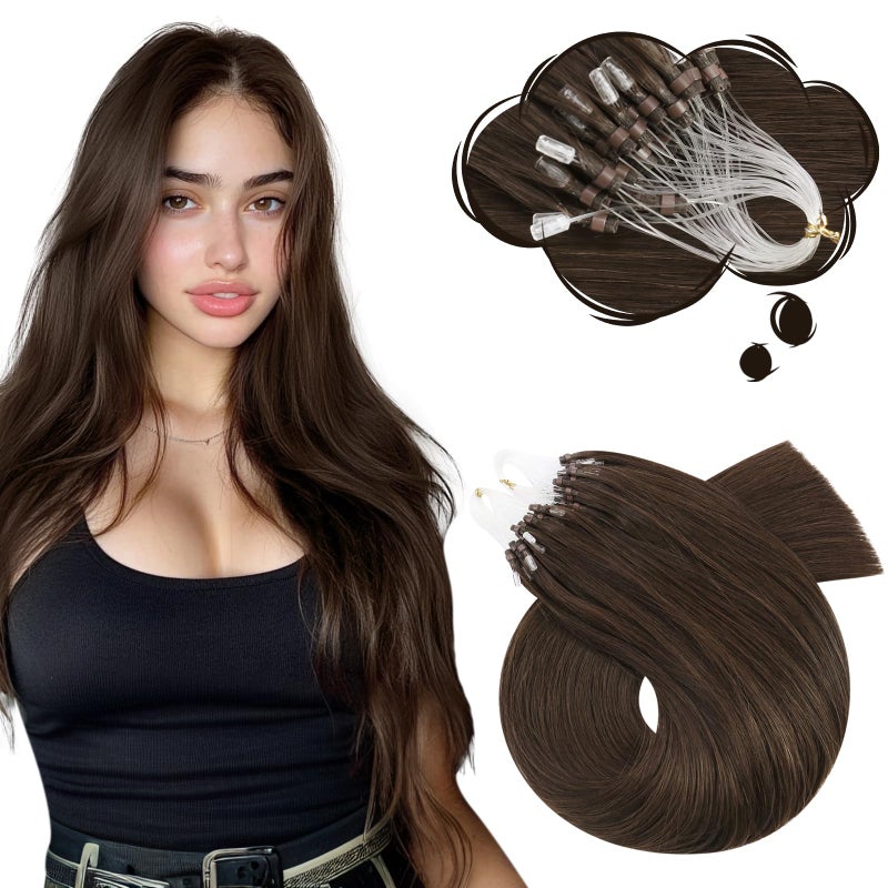 Moresoo Micro Link Hair Extensions Human Hair Dark Brown 22 Inch Long Straight Brown Microlink Hair Extensions Human Hair Silky Soft 50G 50S 22 Inch