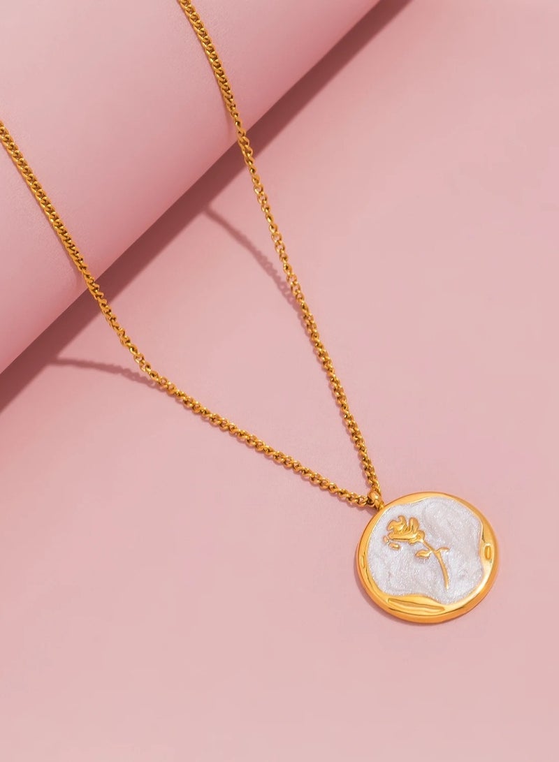 The Black Pearl Accessories Stainless Steel Golden Necklace with a Rose Pendant White - Image 1