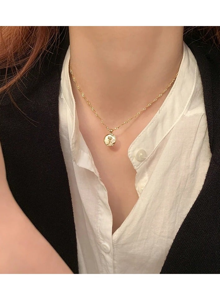 The Black Pearl Accessories Stainless Steel Golden Necklace with a Rose Pendant White - Image 3