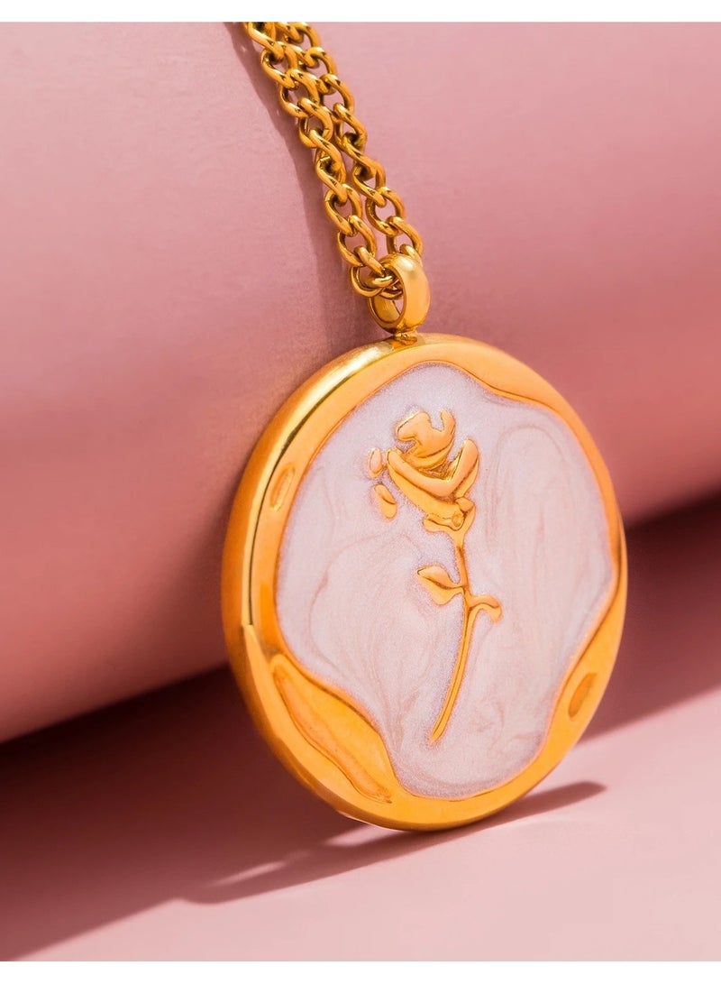 The Black Pearl Accessories Stainless Steel Golden Necklace with a Rose Pendant White - Image 5