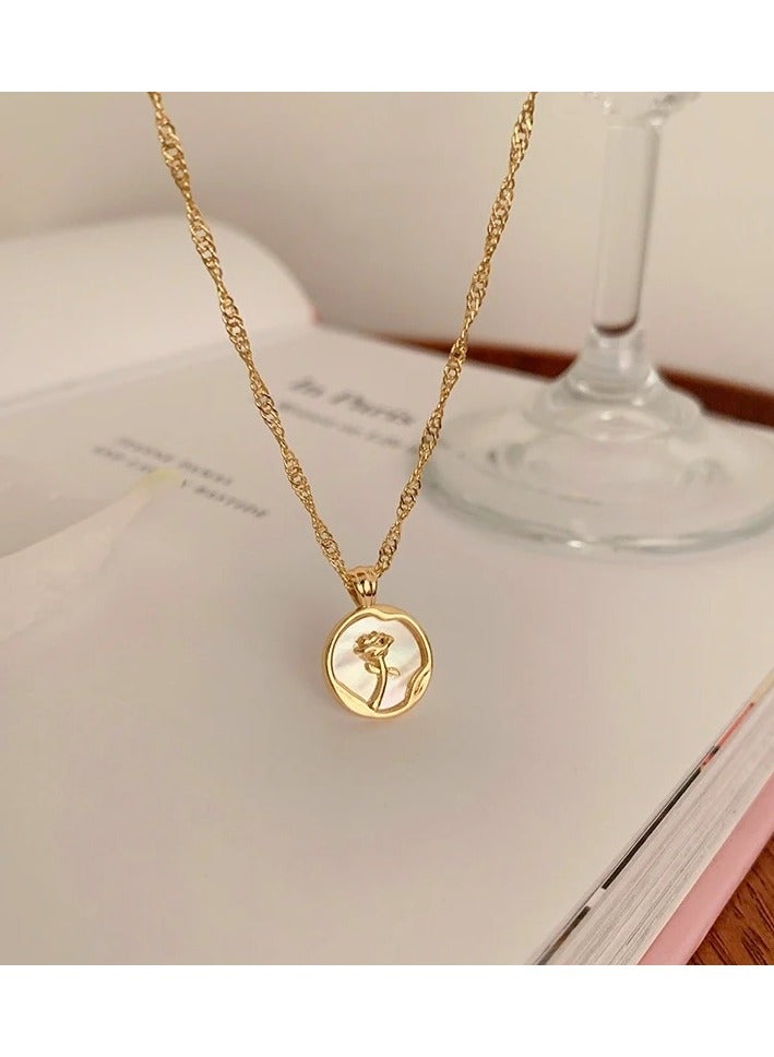 The Black Pearl Accessories Stainless Steel Golden Necklace with a Rose Pendant White - Image 4