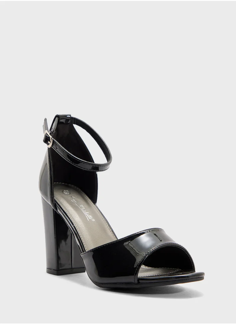 ELLA Block Heel Sandal With Ankle Strap