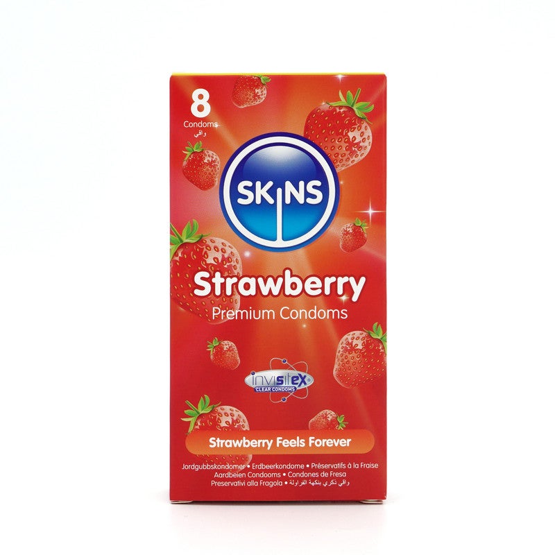 سكينز واقي ذكري سكينز بنكهة الفراولة 8 قطع - Image 1