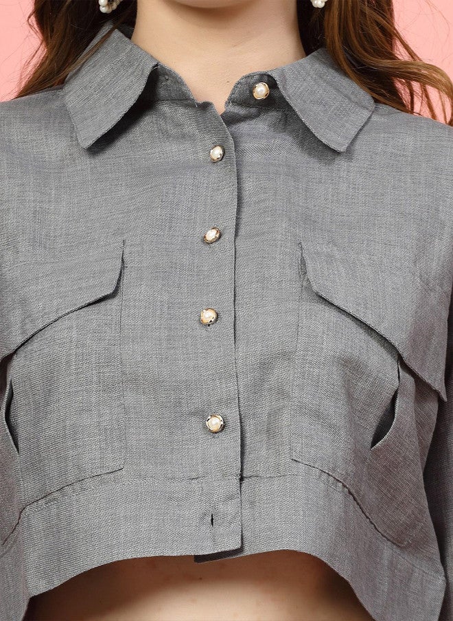 PlusS Casual Grey Shirt for Women - Image 2