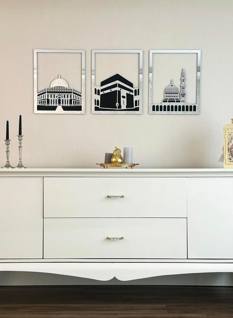 تي بي جي بي مسجد الأقصى، المسجد الحرام والمسجد النبوي | ديكور حائط الكعبة الخشبي والأكريليك | زينة رمضان | هدية إسلامية | (صغير، فضي | الثلاثة جميعًا) - Image 4