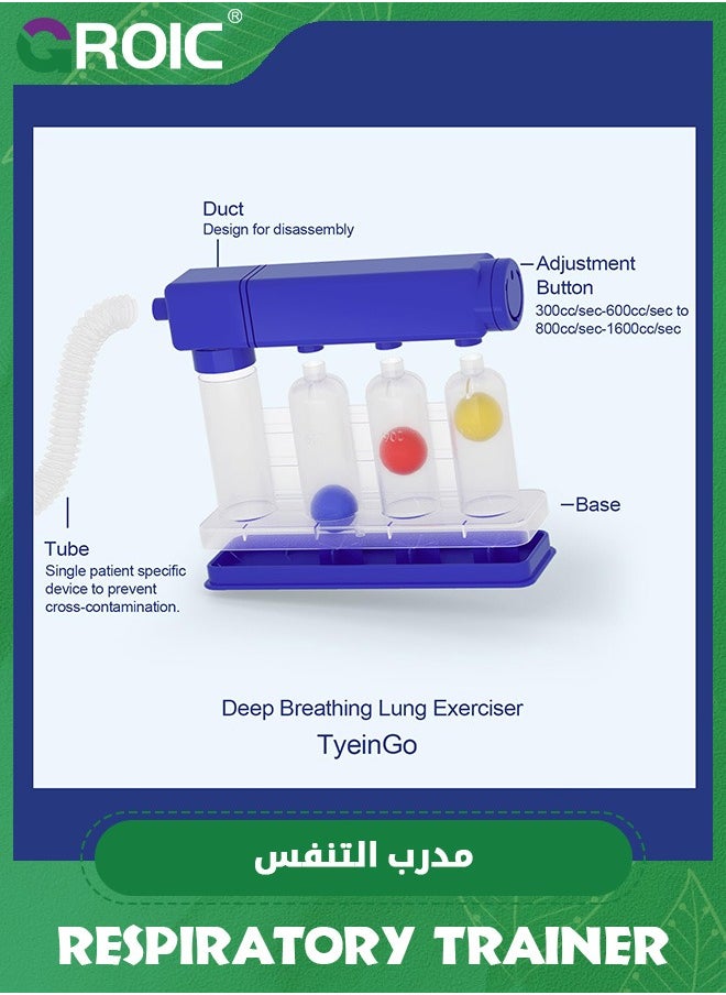 GROIC - Breathing Exerciser Trainer,Breathing Exercise Device for Lungs, Deep Breathing Trainer,Lung Exerciser Device with Adjustable Volume Measurement- Inhalation and Exhalation Modes - Image 1