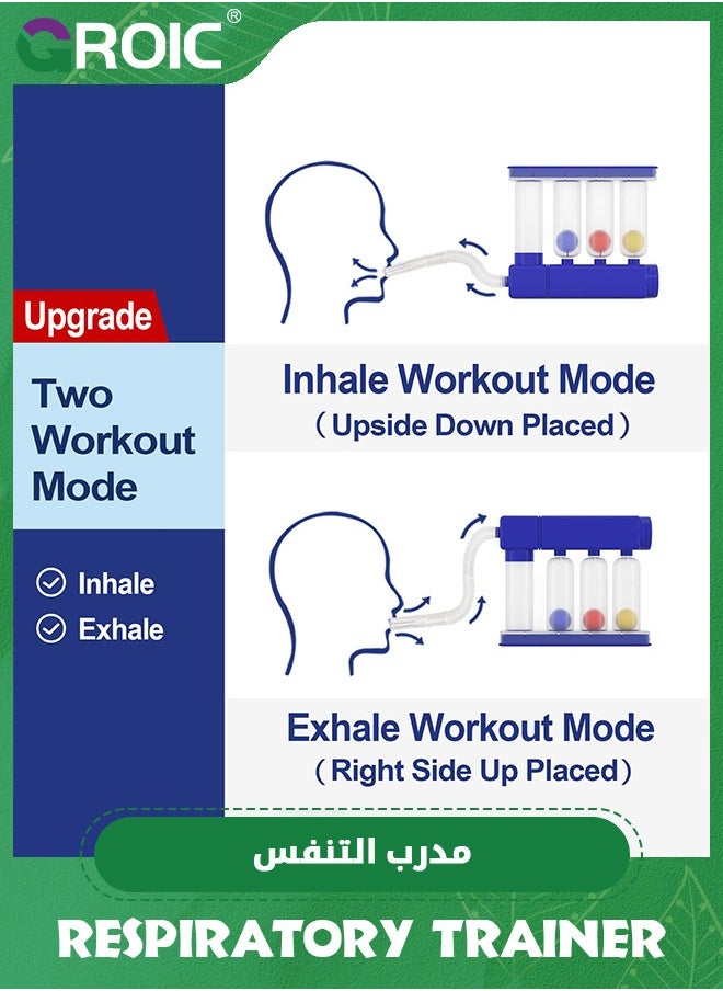 GROIC - Breathing Exerciser Trainer,Breathing Exercise Device for Lungs, Deep Breathing Trainer,Lung Exerciser Device with Adjustable Volume Measurement- Inhalation and Exhalation Modes - Image 1