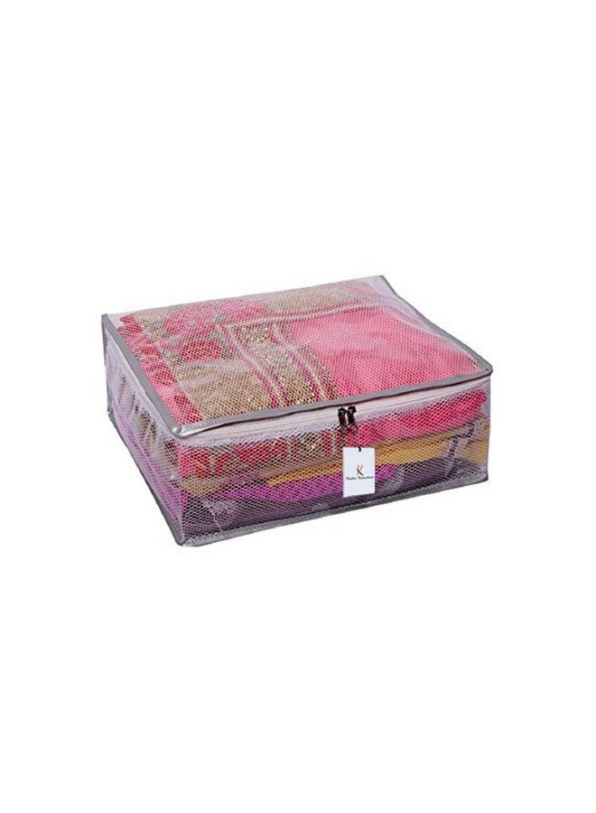 Kuber Industries Clothes Organizer For Wardrobe (Pack of 4) - Transparent Storage Organizer For Saree | Shirts | Lehenga - Dress Organizer For Wardrobe - Saree Covers With Zip (Transparent) (With Net) - Image 4