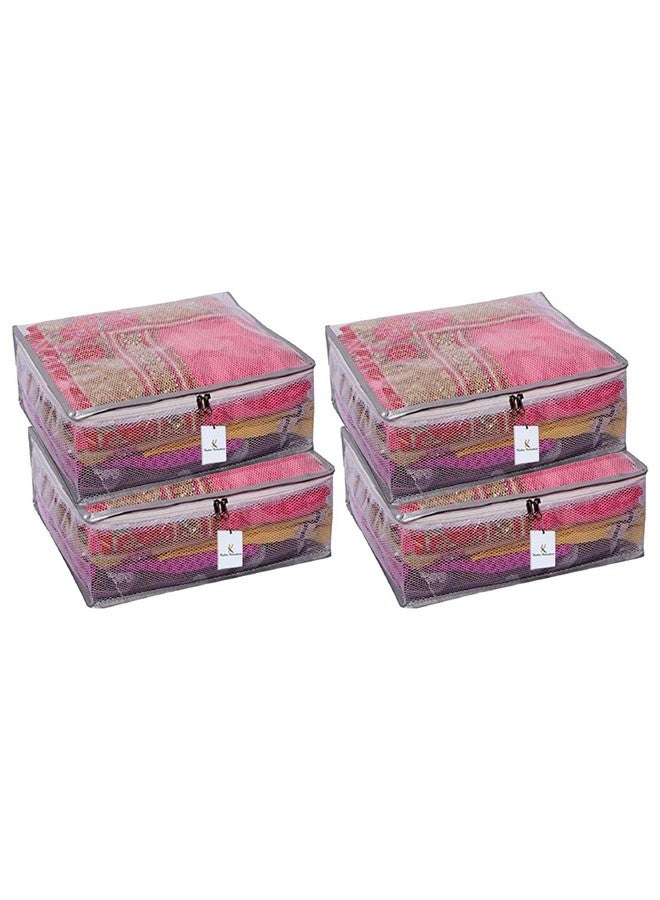 Kuber Industries Clothes Organizer For Wardrobe (Pack of 4) - Transparent Storage Organizer For Saree | Shirts | Lehenga - Dress Organizer For Wardrobe - Saree Covers With Zip (Transparent) (With Net) - Image 1