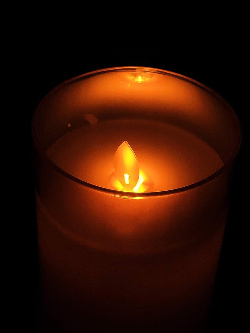 LTETTES LED Glass Cup Pillar Candle | Real Wax | Amber Glass | Flameless Flickering Wick | Battery Operated | Remote Controlled | Home Decor | 6" Height x 3" Dia (Amber) - Image 4