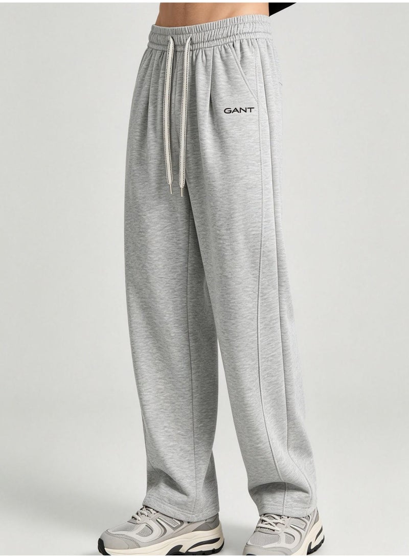 GANT Unisex Loose Wide Leg Casual Sweatpants, Elastic Waist Drawstring Trousers, Light Heather Grey - Image 1