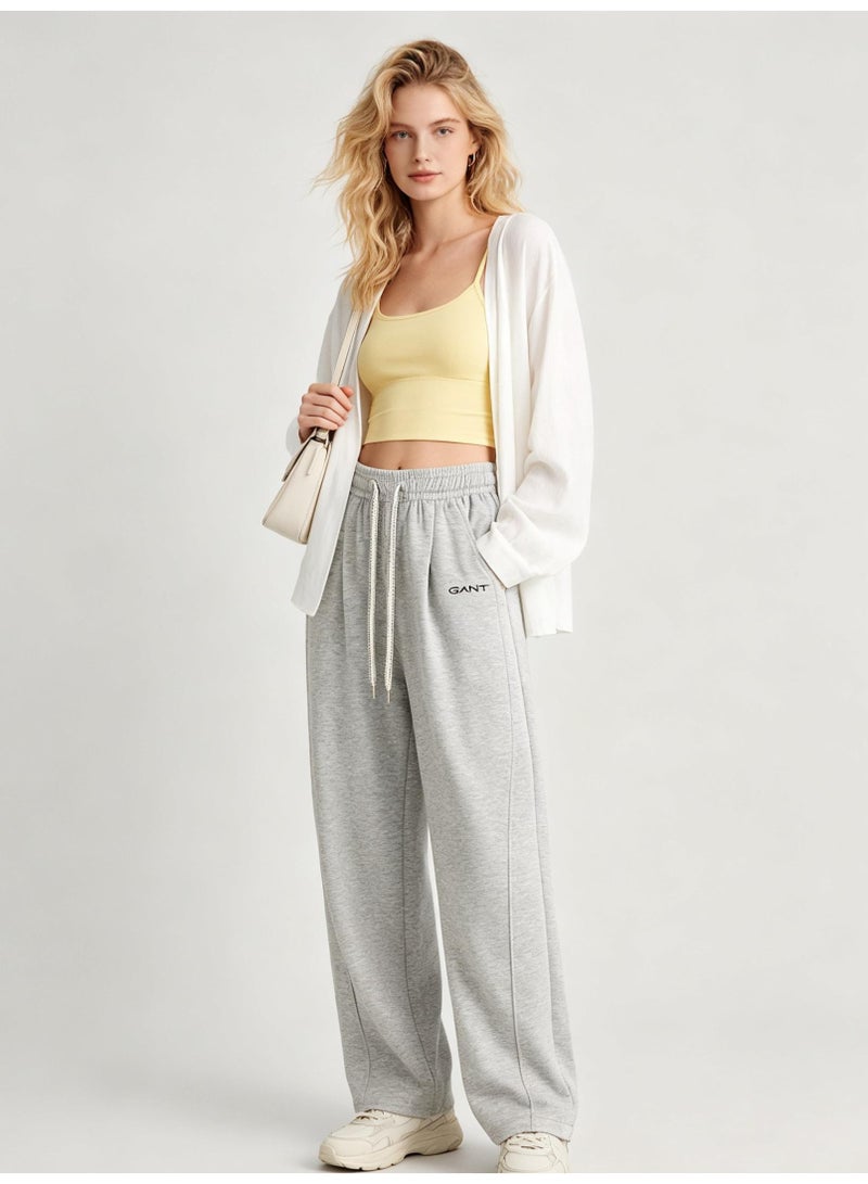 GANT Unisex Loose Wide Leg Casual Sweatpants, Elastic Waist Drawstring Trousers, Light Heather Grey - Image 5