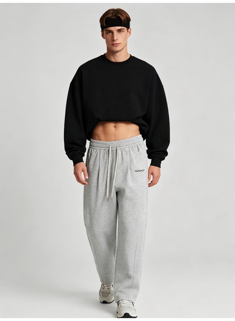 GANT Unisex Loose Wide Leg Casual Sweatpants, Elastic Waist Drawstring Trousers, Light Heather Grey - Image 2