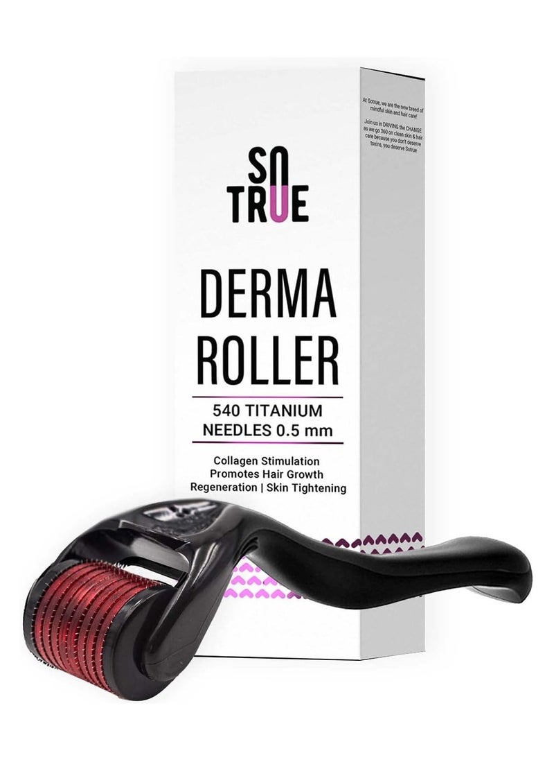 Derma Roller - Roller for hair growth 0.5 mm with 540 titanium needles repairs damaged hair and stimulates hair follicles for hair loss and hair thickeningEasy to use black - Image 1